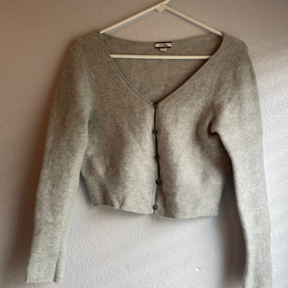 J. Crew Featherweight  Grey Cropped Cashmere Cardigan